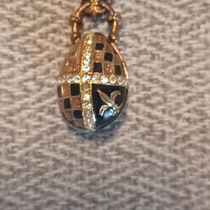Vintage Russian, Silver, Cliosnne, Rhinestone Egg Pendant.